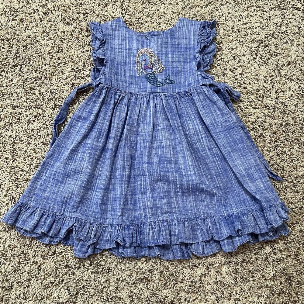 Zucchini Girls Chambray Pinafore Dress With Mermaid Stitched Size 2t